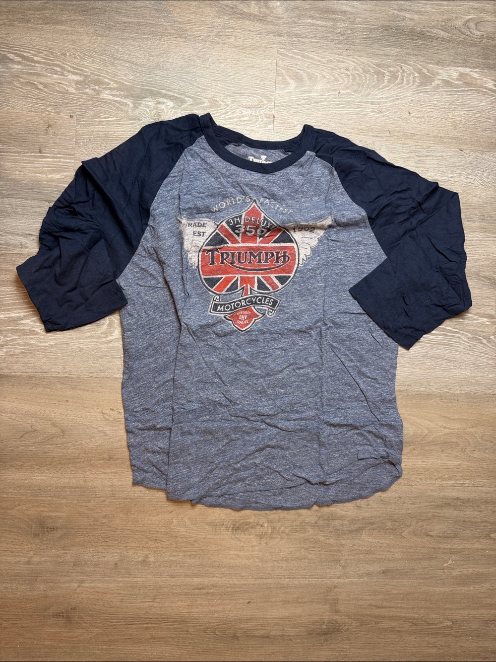 Lucky Brand Navy & blue Raglan Triumph Graphic 3/4 Sleeve Tee xl